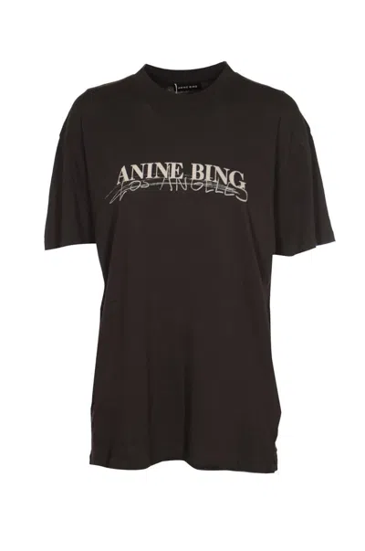 Anine Bing Walker Doodle Cotton T-shirt In Vintage Black