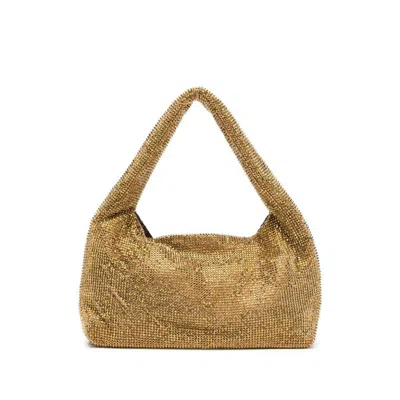 Kara Mini Armpit Crystal Mesh Tote Bag In Gold