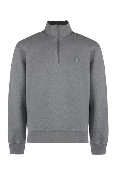 Maison Kitsuné Logo Detail Cotton Sweatshirt In Grey