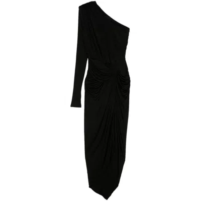 Pinko Ruched One-shoulder Maxi Dress In Black