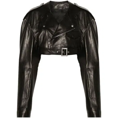 Rick Owens Leather Outerwears In Black