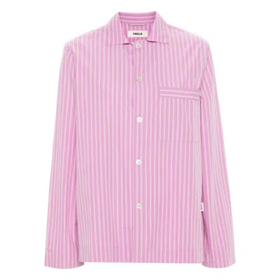 Tekla Striped Cotton Pyjama Top In Pink