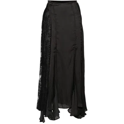 Y/project Asymmetric Hem Satin Maxi Skirt In Black