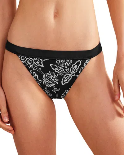 Boden Tanga Bikini Bottoms Black, White Floral Women