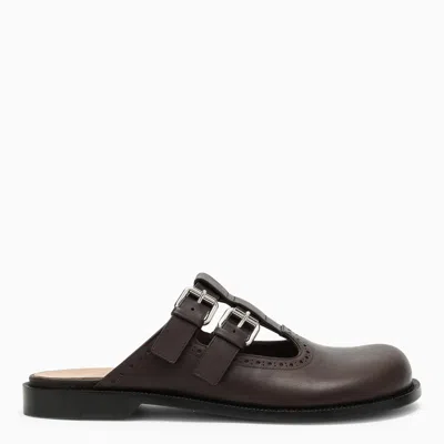 Loewe Brown Waxed Calfskin Campo Mary Jane Sabot