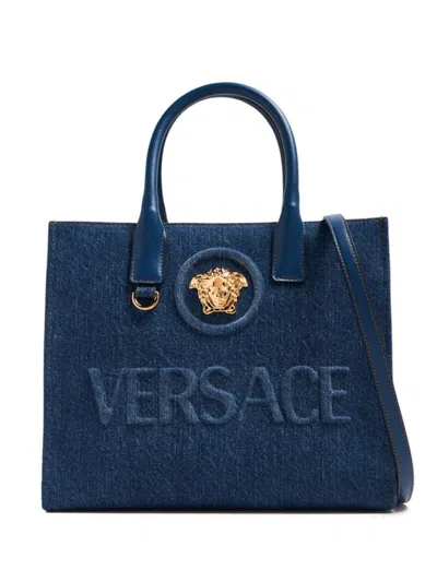 Versace Small Shopper Bag In Blue