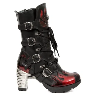 Pre-owned New Rock Newrock M.tr081 S1 Red & Black - Rock Boots - Womens