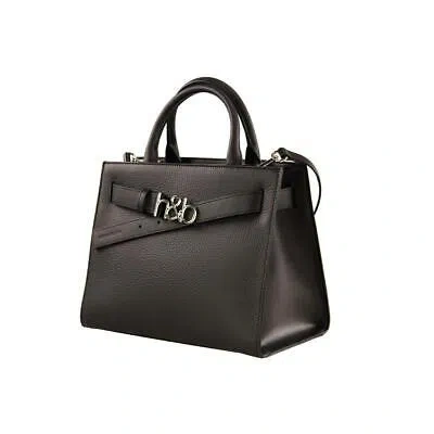 Pre-owned Harmont & Blaine Harmont&blaine Women's Leather And Synthetic Handbag With Removable Strap In Bla In Black
