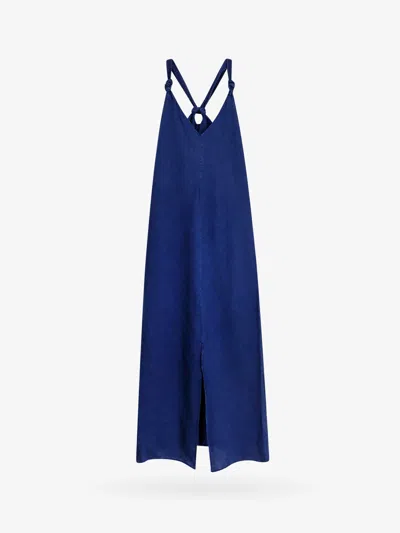 Closed Linen And Cotton Blend Long Dress In Blue