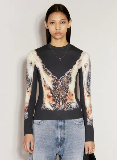 Y/project Lace-print Jersey Top In Black