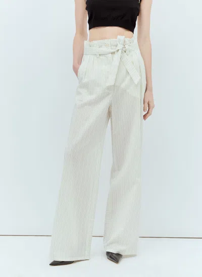 Max Mara Pinstriped Canvas Wide Trousers In White