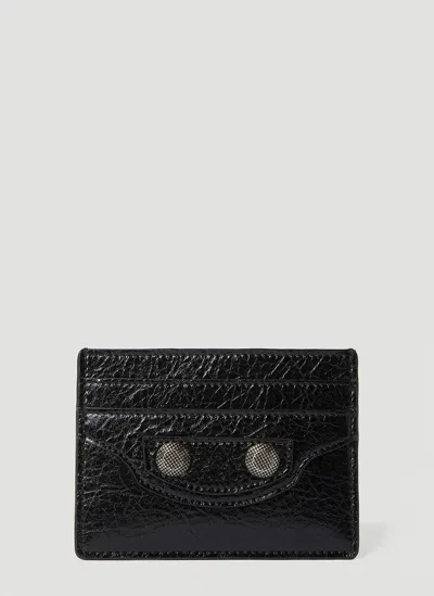 Balenciaga Le Cagole Embellished Cracked-leather Cardholder In Black