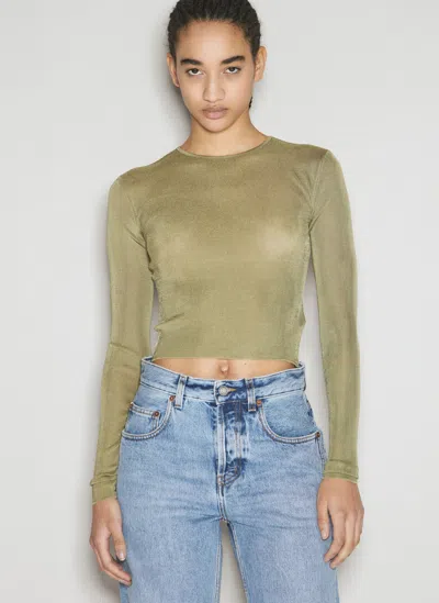 Saint Laurent Cropped Ribbed-knit Top In Green