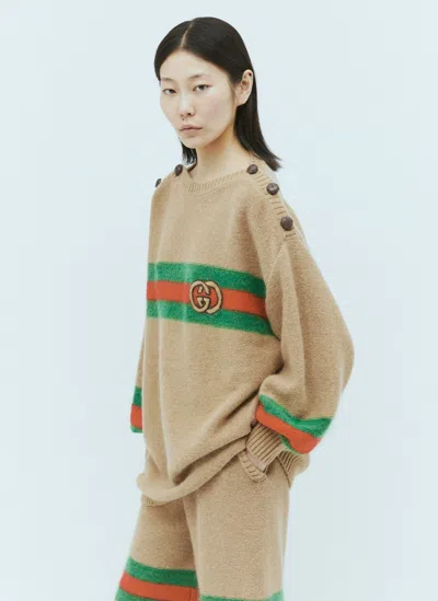 Gucci Web Detail Wool Top In Beige