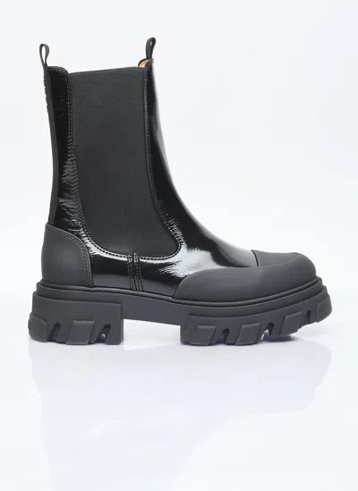 Ganni Cleated Mid Chelsea Boots In Black