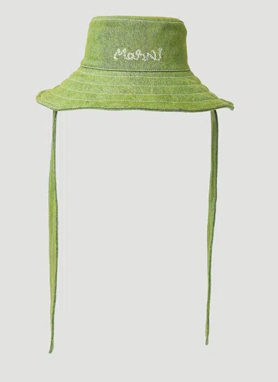 Marni Logo Embroidery Bucket Hat In Green