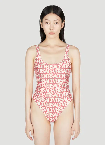 Versace Logo Print Swimsuit In Pink