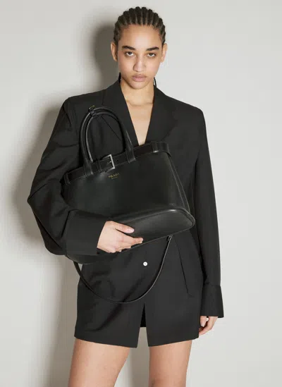 Prada Buckle Large Black Leather Handbag Women