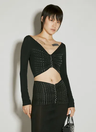 Rabanne Stud Embellished Ruched Crop Top In Black