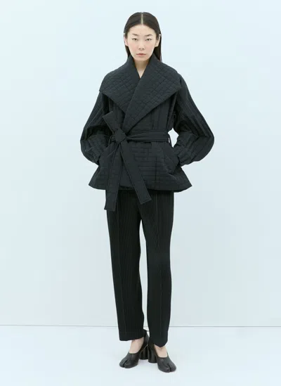 Issey Miyake Quilted Belted Short Jacket In Black