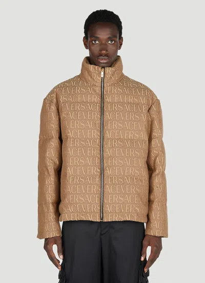 Versace All Over  Down Jacket In Brown