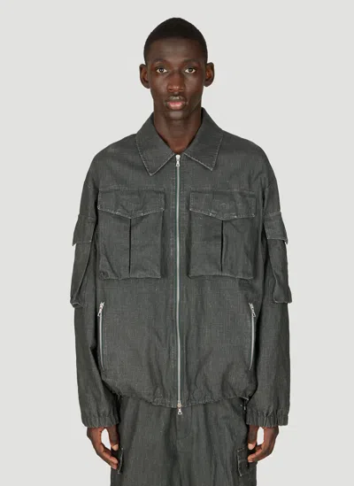 Dries Van Noten Pocket Detailed Zipped Jacket In Grey