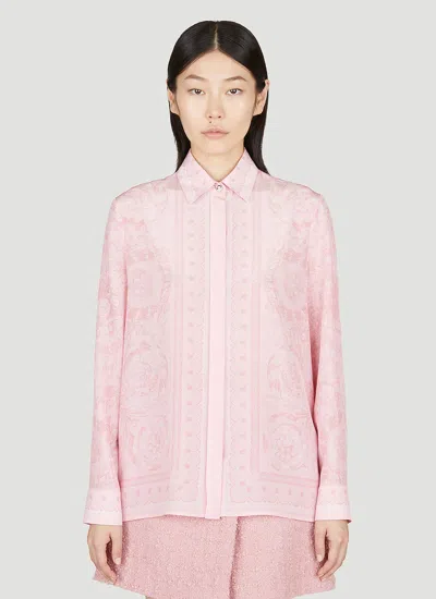 Versace Barocco Kids Silk Shirt In Pink+print