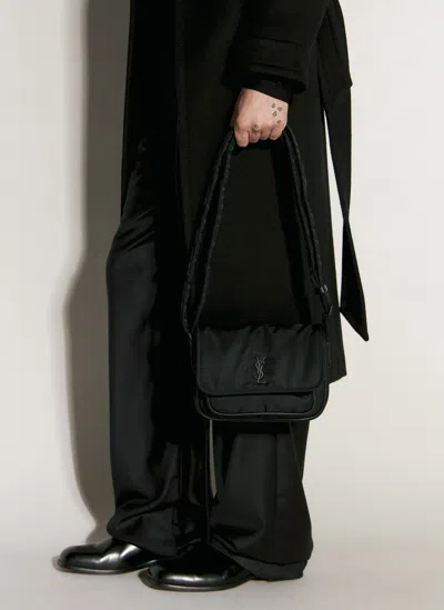 Saint Laurent Niki Small Leather-trimmed Shell Messenger Bag In Black