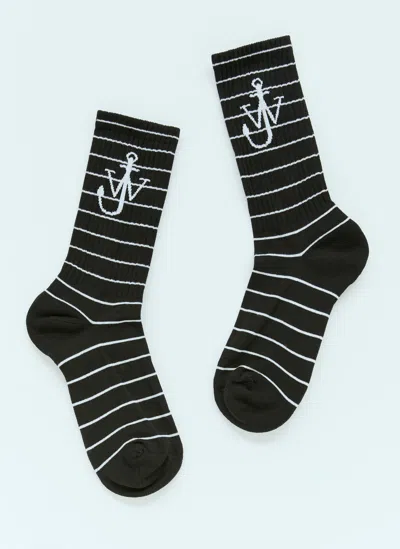 Jw Anderson Anchor Striped Socks In Black