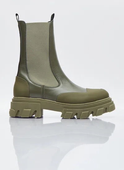 Ganni Green Cleated Mid Chelsea Boots In Kalamata