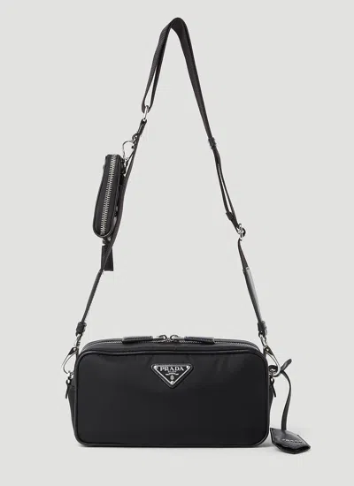 Prada Triangle Logo Plaque Shoulder Bag In Black