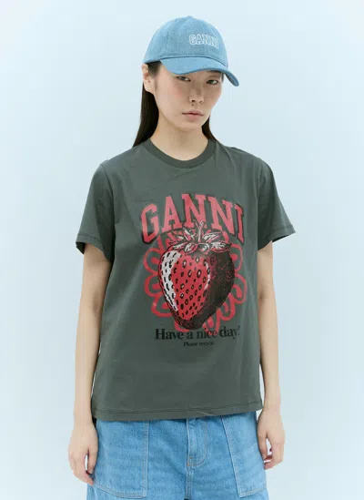 Ganni Relaxed Strawberry T-shirt In Grey