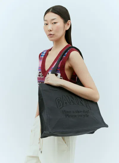 Ganni Designer Handbags Large Tote Bag With Logo In Gray