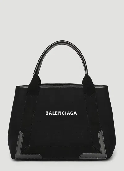 Balenciaga Navy Cabas Small Tote Bag In Black