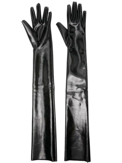 Norma Kamali High-shine Full-finger Gloves In Black