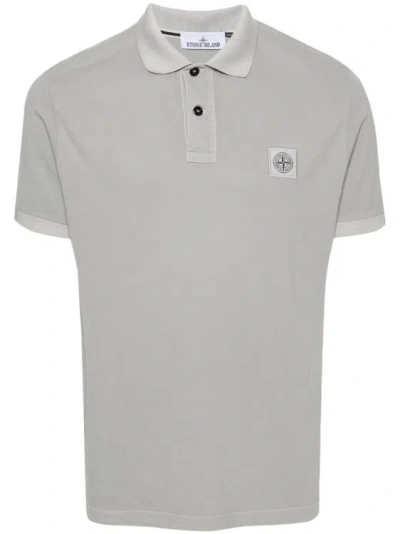 Stone Island Cotton Polo Shirt With 2sc67 Logo In Grey