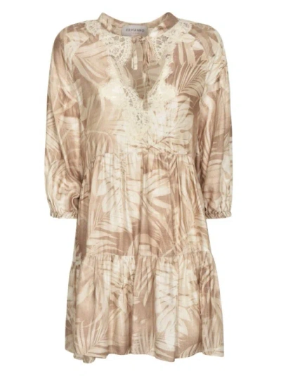 Ermanno Firenze Tropical Print Dress In Brown