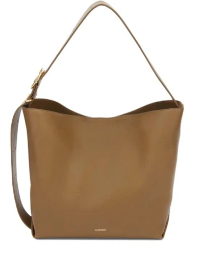 Jil Sander Medium Cannolo Leather Tote Bag In Brown