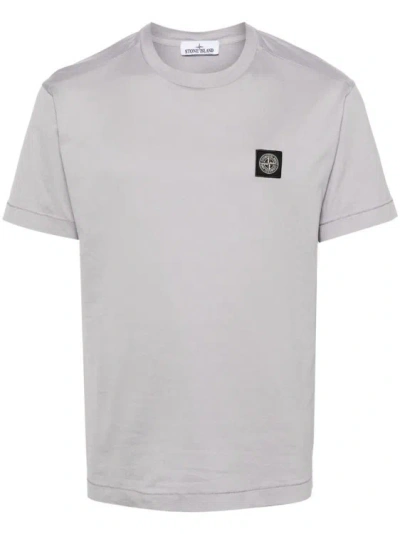 Stone Island Light Grey Cotton Appliqué Logo T-shirt