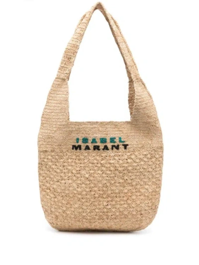 Isabel Marant Small Praia Woven Shoulder Bag In Neutrals