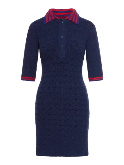 Gucci Polo Dress In Cotton Lace In Blue