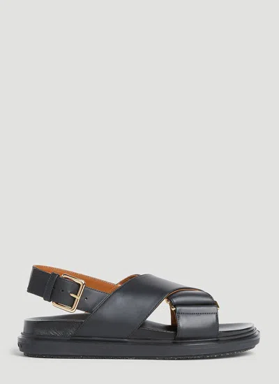 Marni Fussbett Leather Slingback Sandals In Black