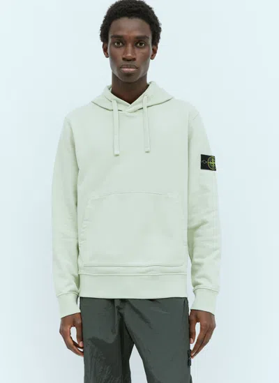 Stone Island Buttoned-patch Hooded Sweatshirt In Green