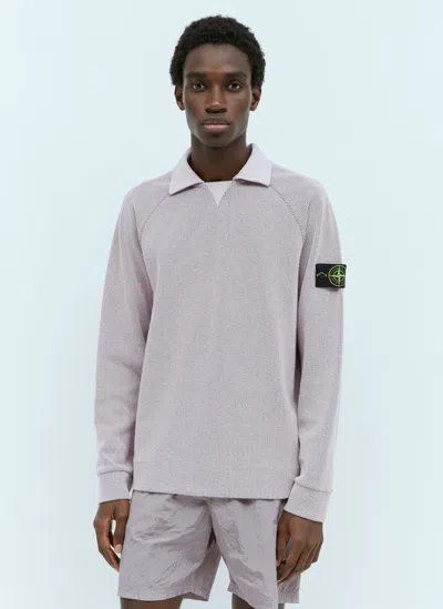 Stone Island Men Spread Collar Knit Sweater In Pink