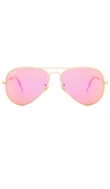 Ray Ban Aviator Flash Sunglasses In Gold & Cyclamen Mirror