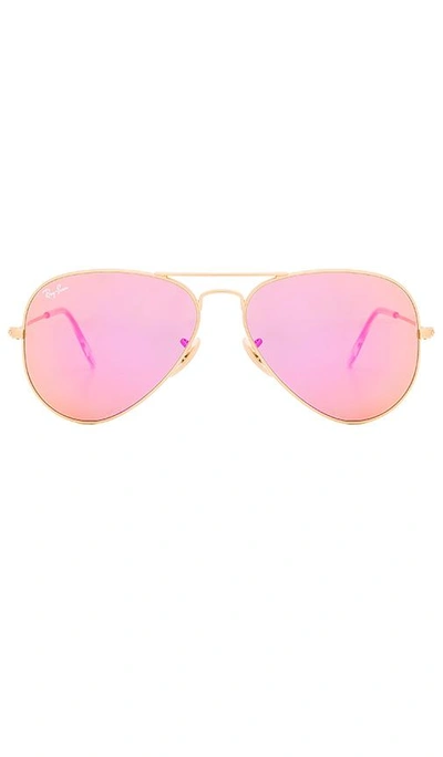 Ray Ban Aviator Flash Sunglasses In Gold & Cyclamen Mirror