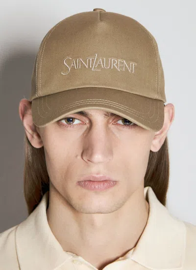 Saint Laurent Men Logo Embroidery Baseball Cap In Beige