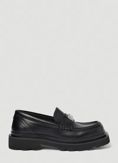 Dolce & Gabbana Logo Plaque Brushed Leather Loafers In Black