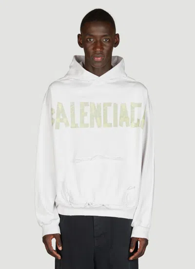 Balenciaga Men Distressed Logo Print Hooded Sweatshirt In White
