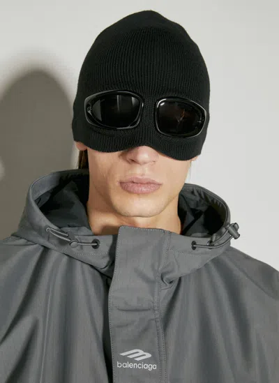 Balenciaga Men 3b Sports Icon Goggle Beanie Hat In Black
